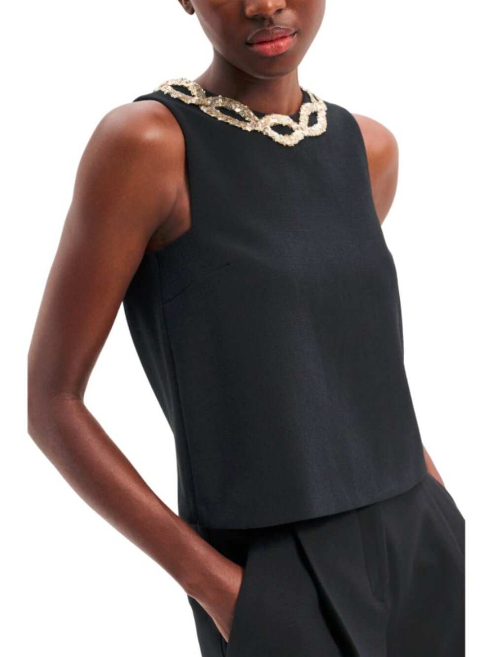 Dorothee Schumacher Striking Coolness Pure Black Sequin-Neck Tank